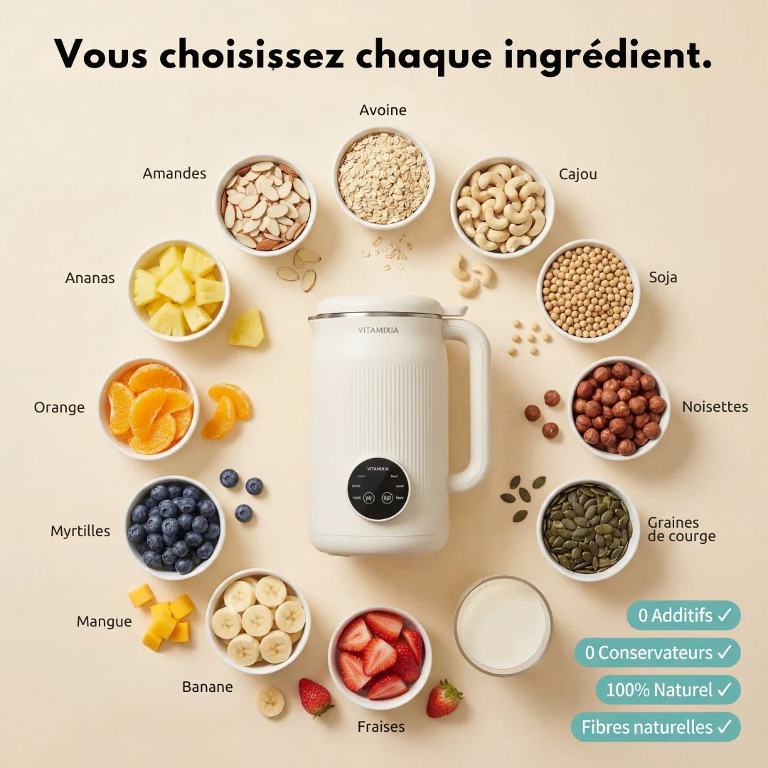 VitaMixia -- Multifonctions 8-en-1 , Préparer Du Lait Végétal , Des Jus & Bien Plus