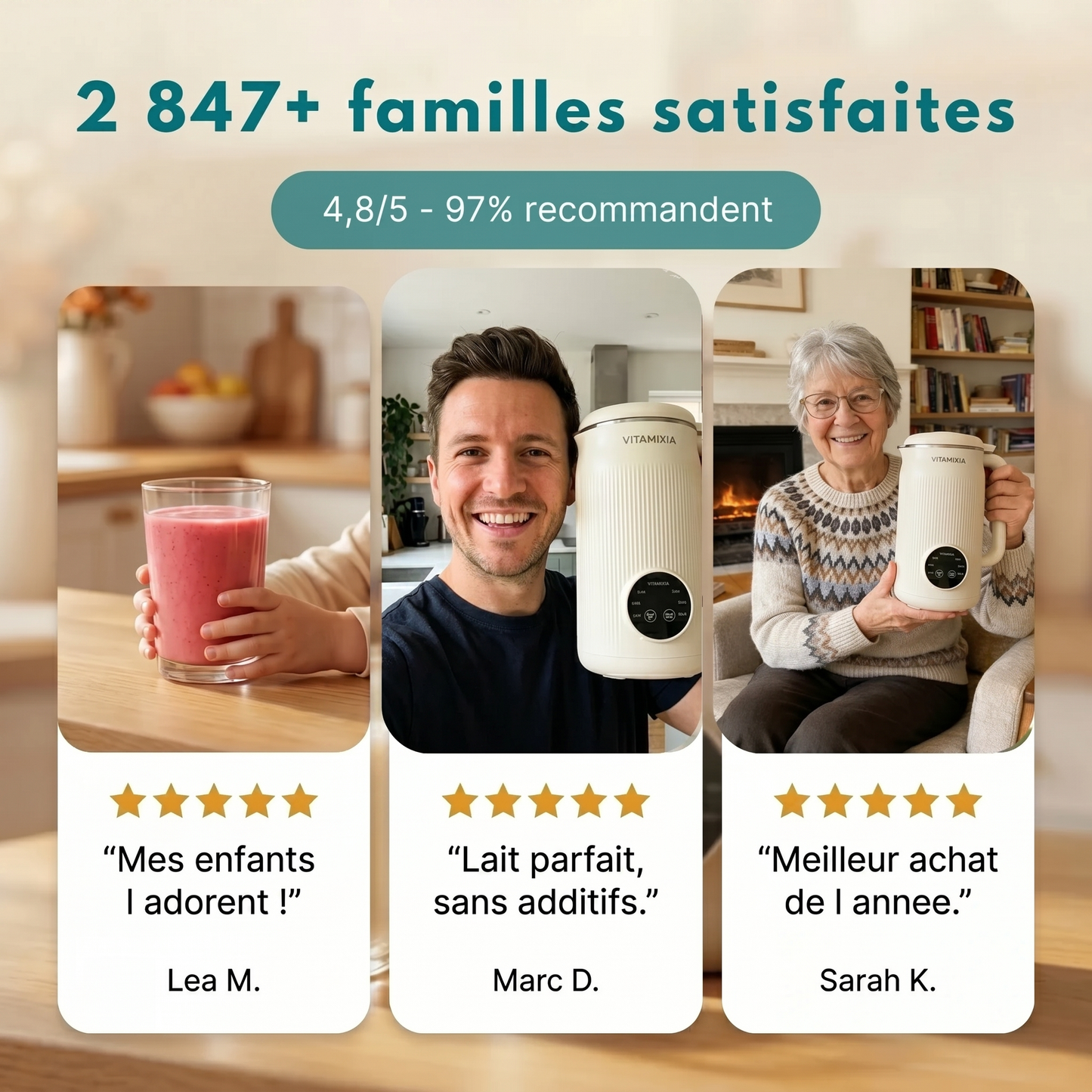 VitaMixia -- Multifonctions 8-en-1 , Préparer Du Lait Végétal , Des Jus & Bien Plus