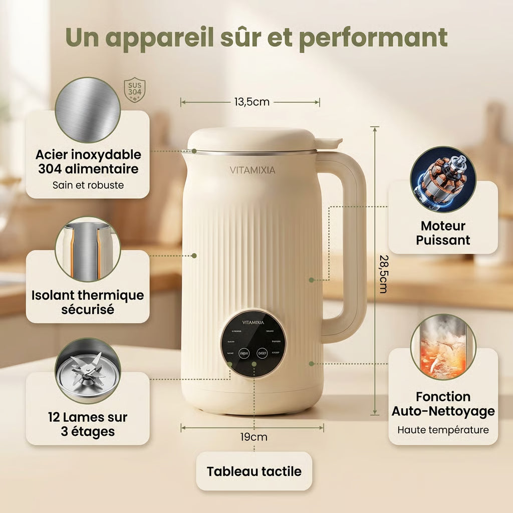 VitaMixia -- Multifonctions 8-en-1 , Préparer Du Lait Végétal , Des Jus & Bien Plus)