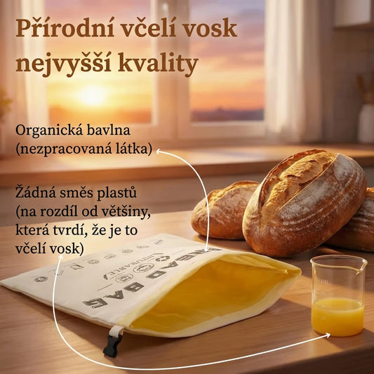 Prémiové sáčky na chleba vyrobené ze 100% bavlny a včelího vosku
