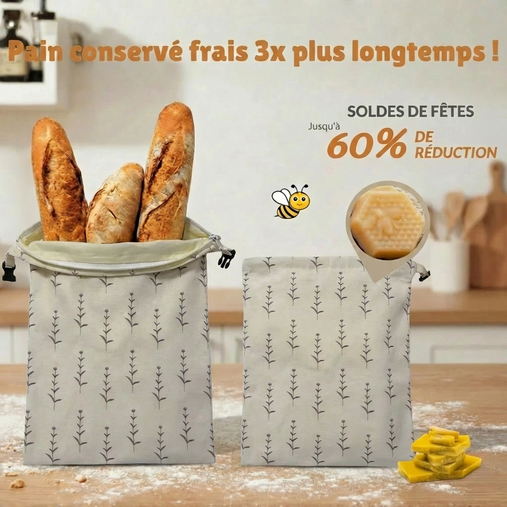 Sacs à pain premium 100 % coton et cire d’abeille