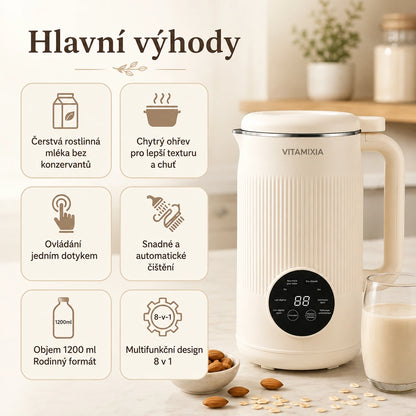 VitaMixia – Multifunkční přístroj 8v1 pro přípravu rostlinného mléka, džusů a mnoho dalšího.